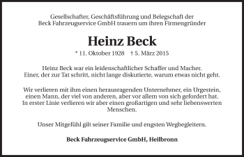 Traueranzeige von Heinz Beck 