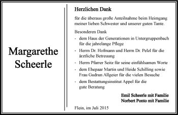 Traueranzeige von Margarethe Scheerle 