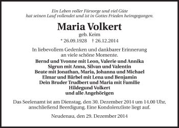 Traueranzeige von Maria Volkert 