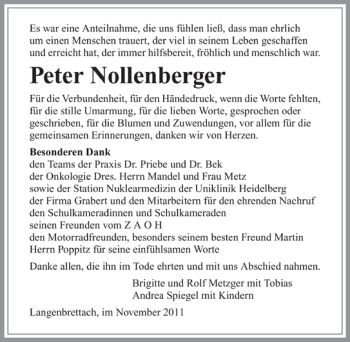 Traueranzeige von Peter Nollenberger 