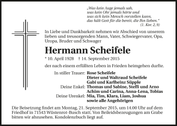 Traueranzeige von Hermann Scheifele 