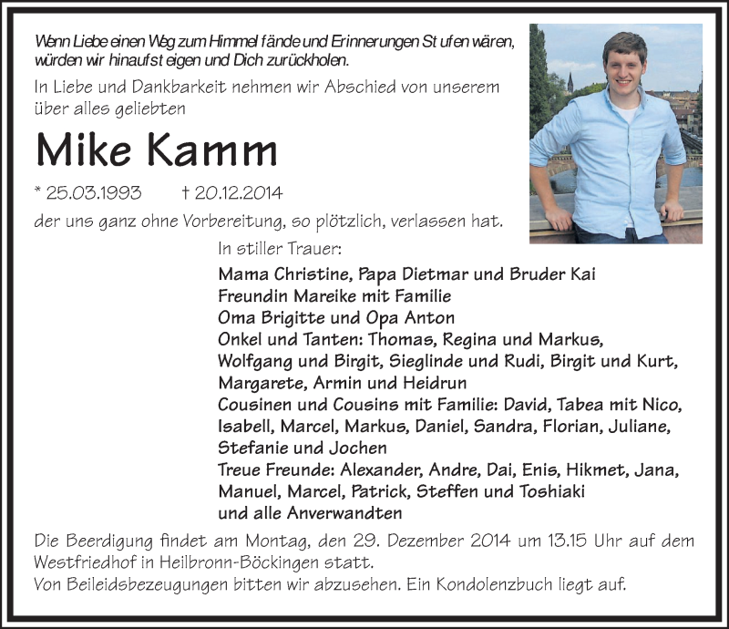 Traueranzeige für Mike Kamm vom 24.12.2014 aus 
