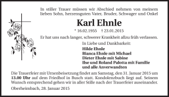 Traueranzeige von Karl Ehnle 