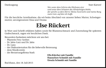 Traueranzeige von Else Rückert 