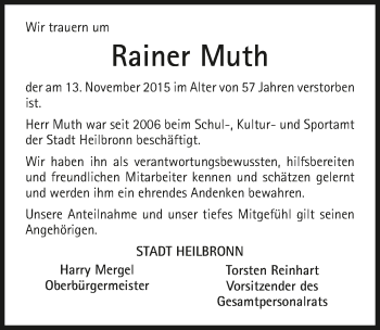 Traueranzeige von Rainer Muth 