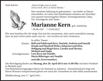 Traueranzeige von Marianne Kern 