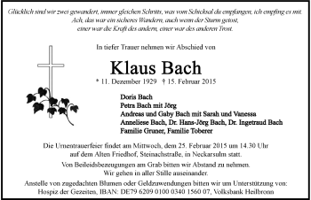 Traueranzeige von Klaus Bach 