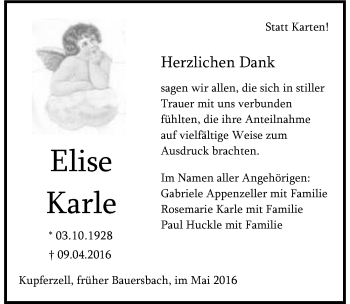 Traueranzeige von Elise Karle 