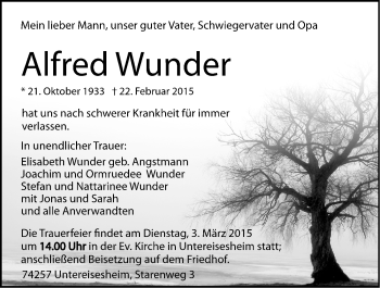 Traueranzeige von Alfred Wunder 