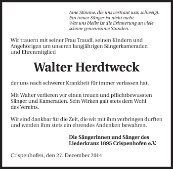 Traueranzeige von Walter Herdtweck 