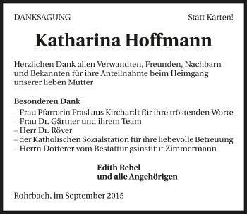 Traueranzeige von Katharina Hoffmann 