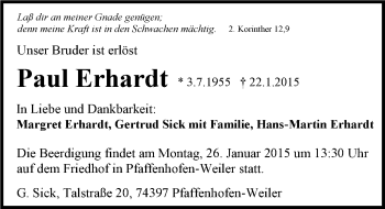 Traueranzeige von Paul Erhardt 