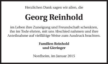 Traueranzeige von Georg Reinhold 