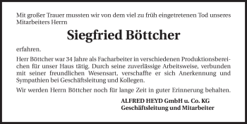 Traueranzeige von Siegfried Böttcher 