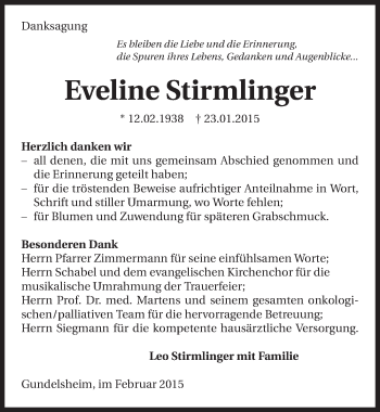 Traueranzeige von Eveline Stirmlinger 