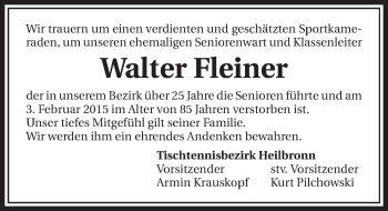 Traueranzeige von Walter Fleiner 