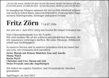 Traueranzeige von Fritz Zörn 