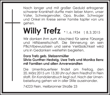 Traueranzeige von Willy Trefz 