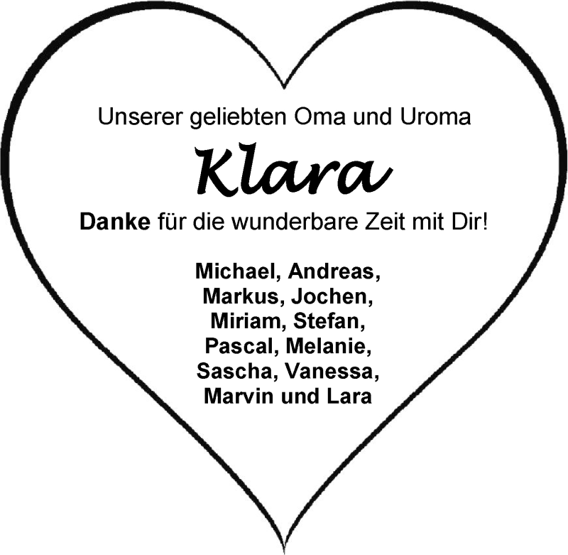  Traueranzeige für Klara Wölffle vom 27.12.2014 aus 