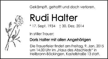 Traueranzeige von Rudi Halter 