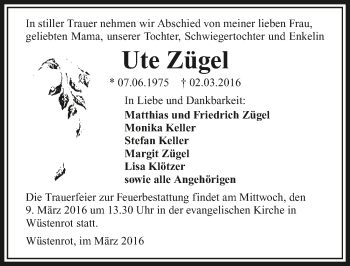 Traueranzeige von Ute Zügel 