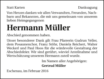 Traueranzeige von Hermann Müller 
