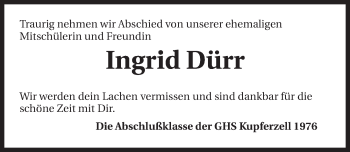 Traueranzeige von Ingrid Dürr 
