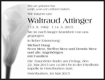Traueranzeige von Waltraud Attinger 