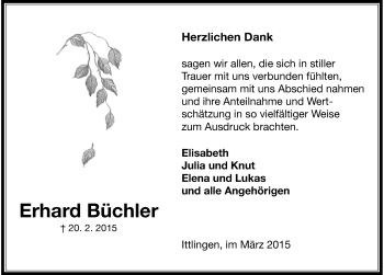 Traueranzeige von Erhard Büchler 