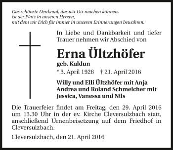 Traueranzeige von Erna Ültzhöfer 