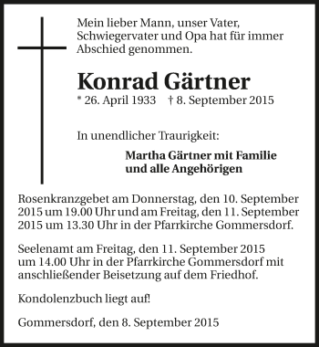 Traueranzeige von Konrad Gärtner 