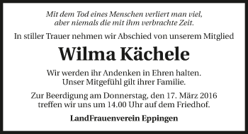 Traueranzeige von Wilma Kächele 