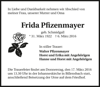 Traueranzeige von Frida Pfizenmayer 