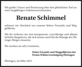 Traueranzeige von Renate Schimmel 