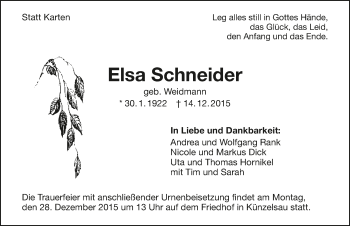 Traueranzeige von Elsa Schneider 