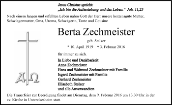 Traueranzeige von Berta Zechmeister 