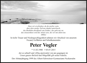 Traueranzeige von Peter Vogler 