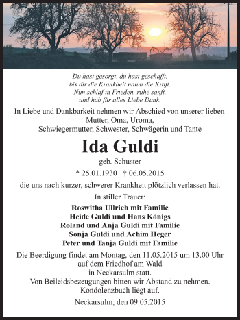 Traueranzeige von Ida Guld 