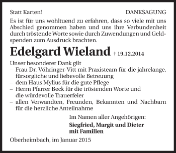Traueranzeige von Edelgard Wieland 