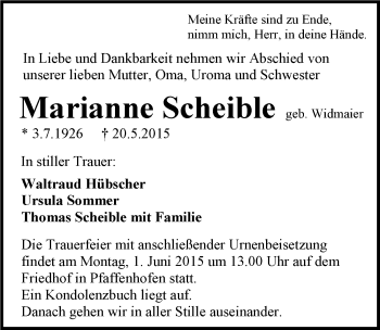 Traueranzeige von Marianne Scheible 