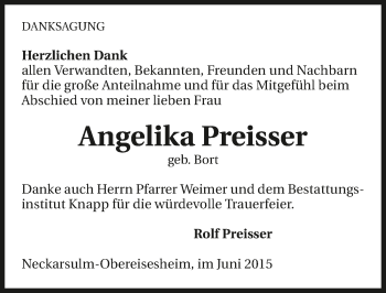 Traueranzeige von Angelika Preisser 