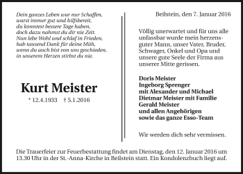 Traueranzeige von Kurt Meister 