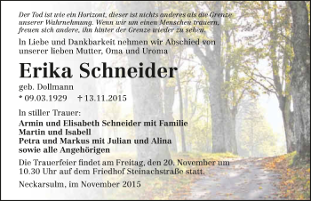 Traueranzeige von Erika Schneider 