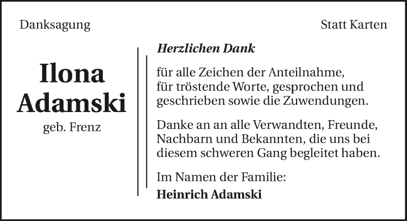  Traueranzeige für Ilona Adamsli vom 30.05.2015 aus 