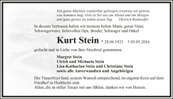 Traueranzeige von Kurt Stein 