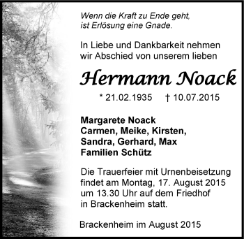 Traueranzeige von Hermann Noack 