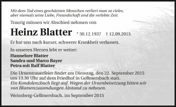 Traueranzeige von Heinz Blatter 