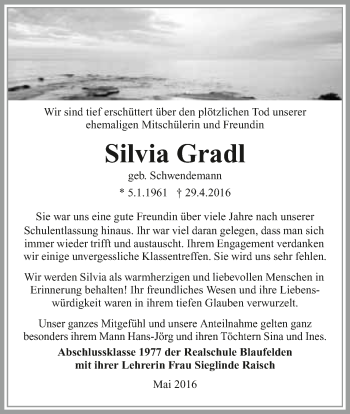 Traueranzeige von Silvia Gradl 