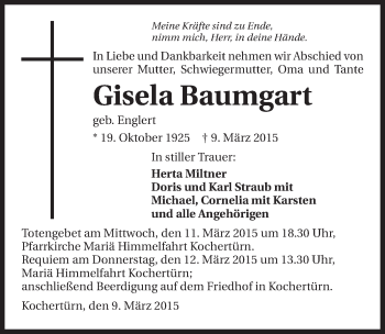 Traueranzeige von Gisela Baumgart 