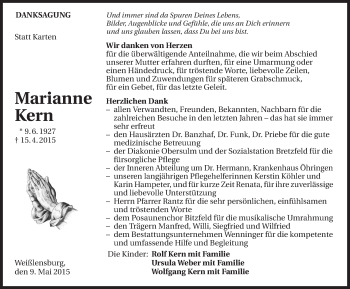 Traueranzeige von Marianne Kern 